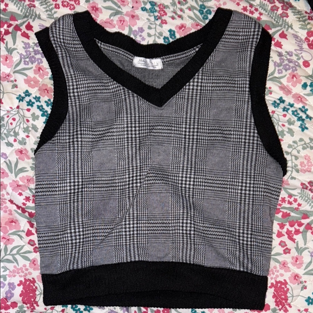 Kids Black and Gray Checkered Sleeveless Top